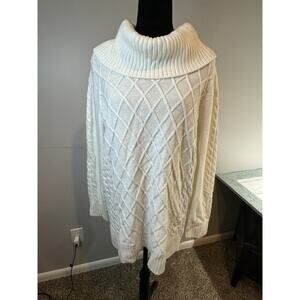 Calvin Klein Long Sleeve Turtleneck Cable Knit Sweater Sz L Alabaster NWT